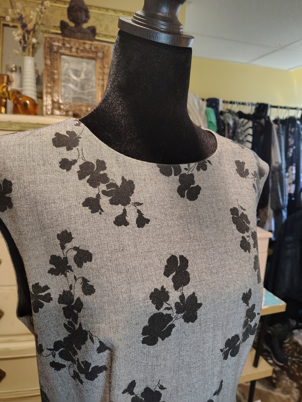 Ann Taylor Gray Midi Dress with Black Floral Print - Picture 5 of 13